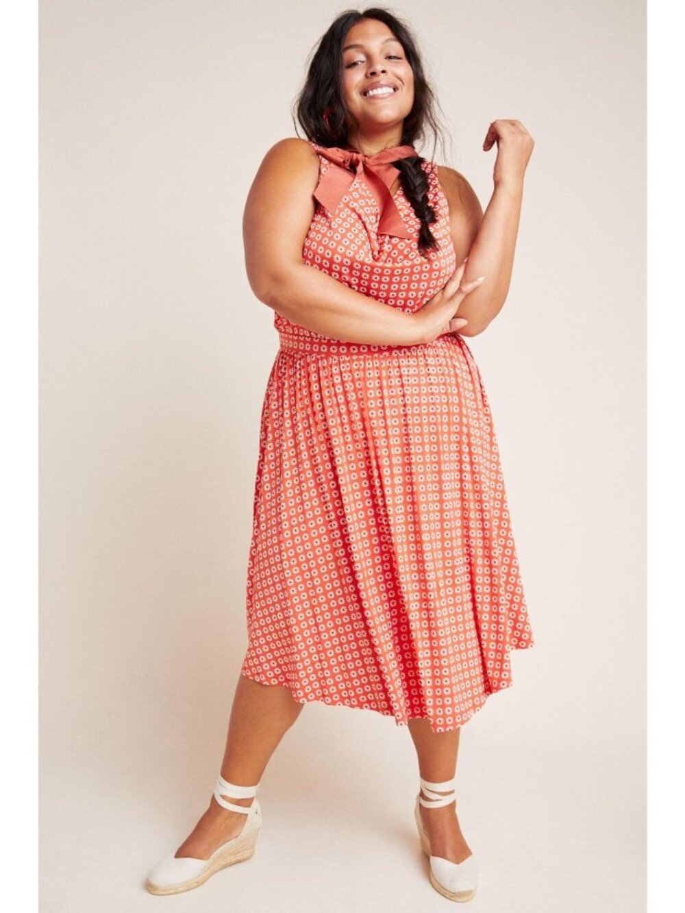 Maeve Anthropologie Size 1X Tangerine Orange Brianne Floral Cowl Neck Midi Dress